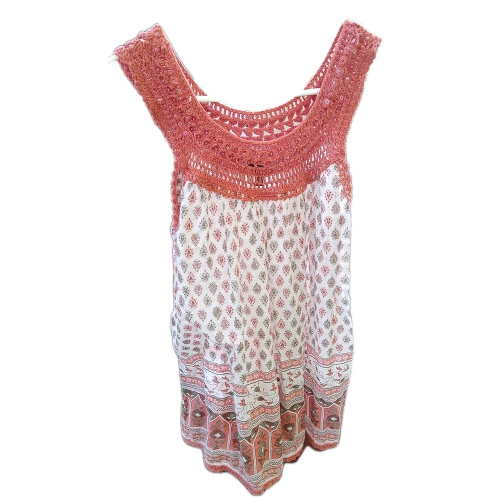 Jasmine Womens Sz M Babydoll Crochet Dress Sleeveless Tunic Top Cottage Boho